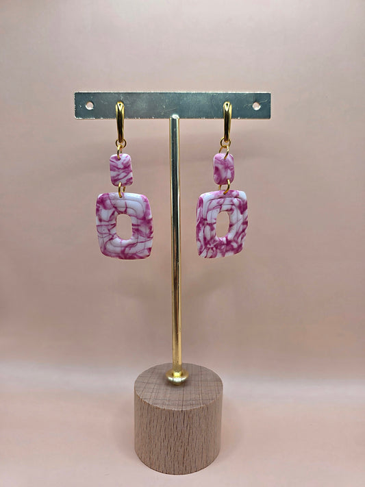 Set bijoux rose marbré – boucles d’oreilles et bague