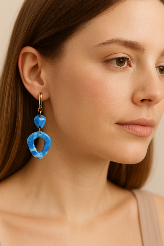 Boucles d’oreilles bleues marbrées