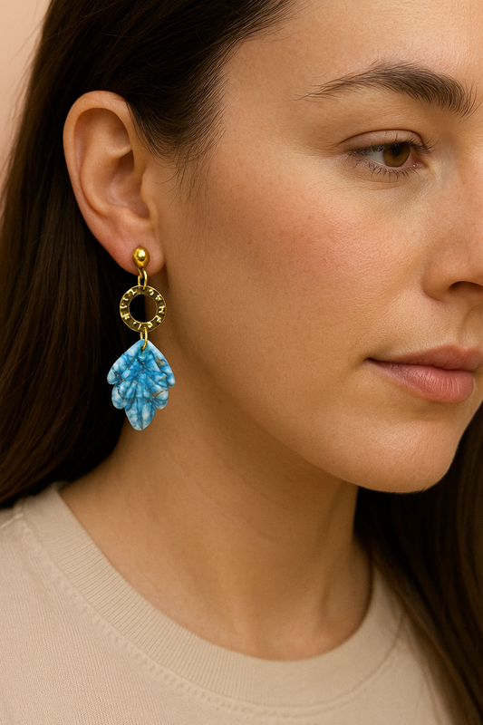 Boucles bleu marbré feuille