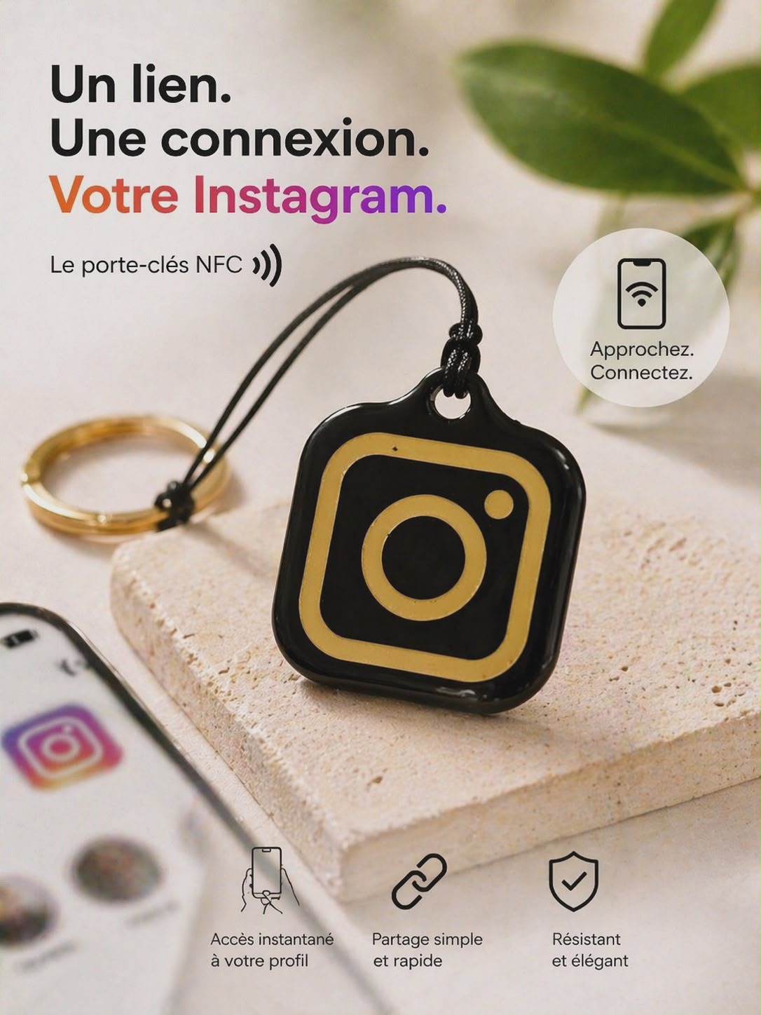 Porte-clé NFC Réseaux Sociaux – Imprimé en 3D & Personnalisable GOLD