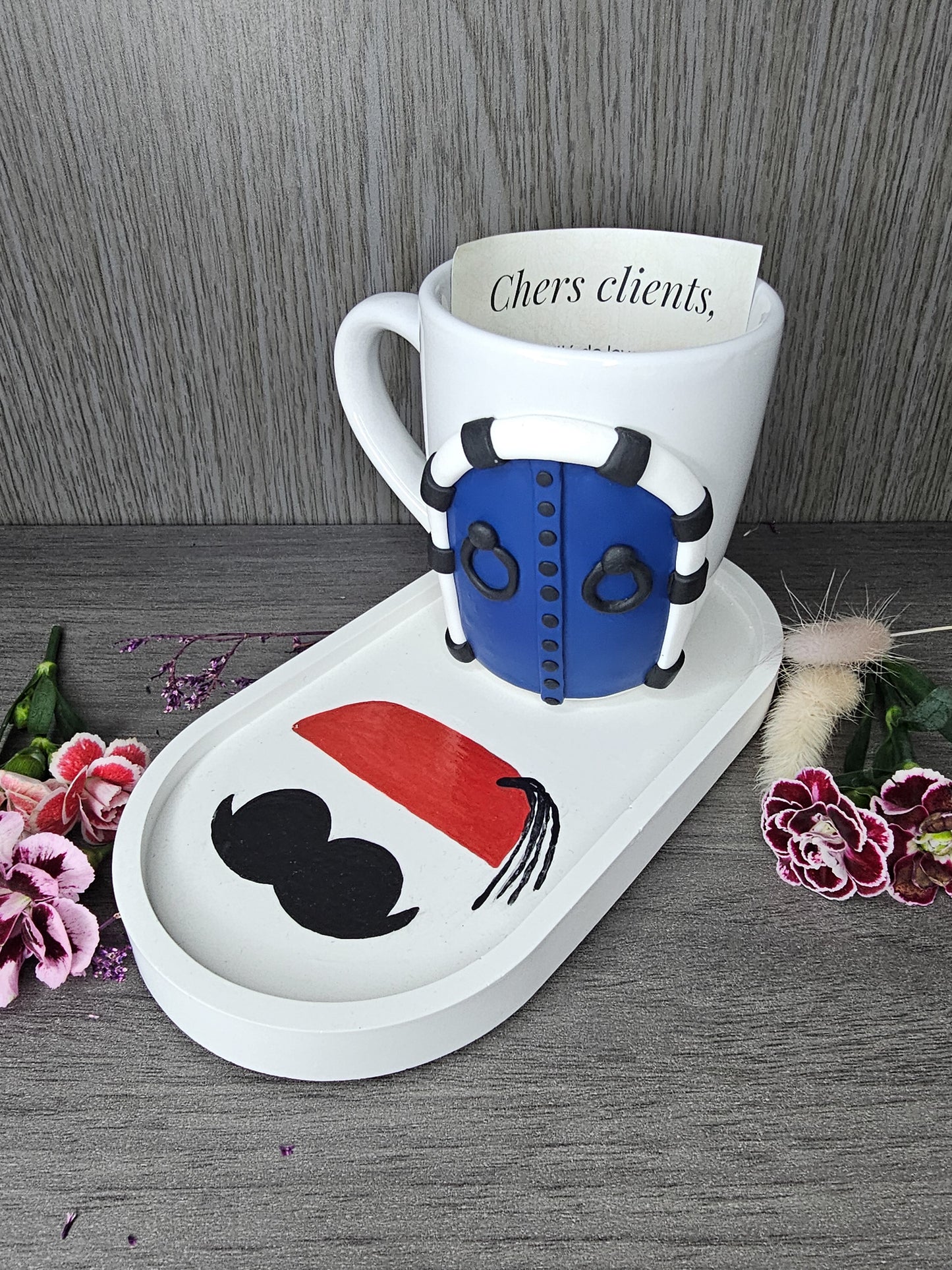 Tasse porte bleue tunisienne avec plateau