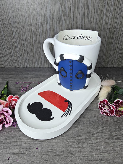 Tasse porte bleue tunisienne avec plateau