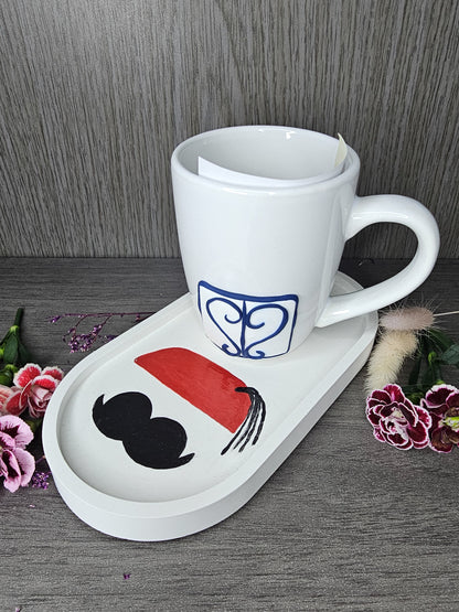 Tasse porte bleue tunisienne avec plateau