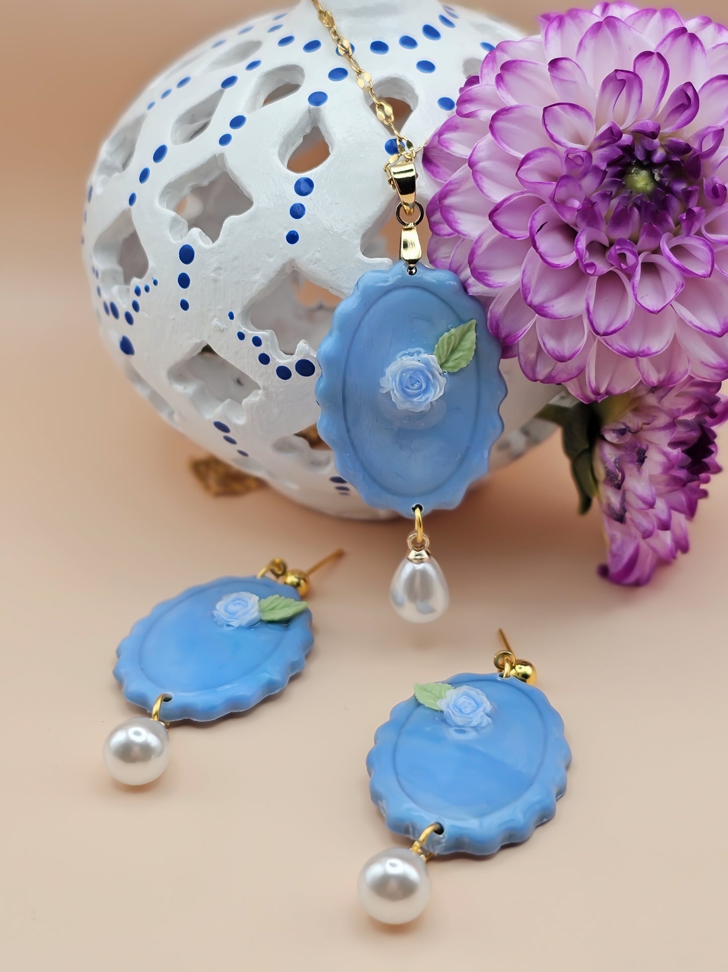 Set Bijoux bleues avec perle