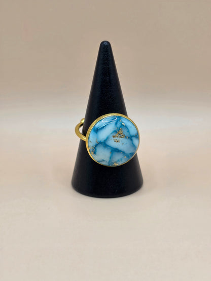 Set bijoux bleu & bague marbrée