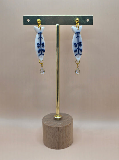 Boucles d’oreilles poisson bleu et blanc