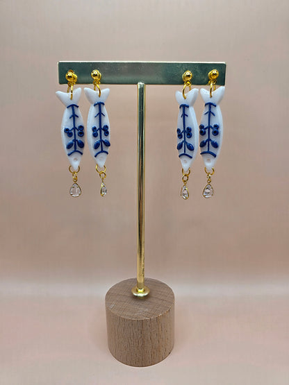 Boucles d’oreilles poisson bleu et blanc