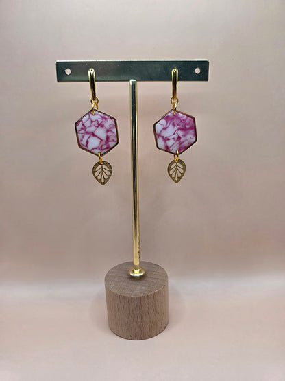 Set bijoux rose marbré – boucles, collier papillon, pendentif & bague