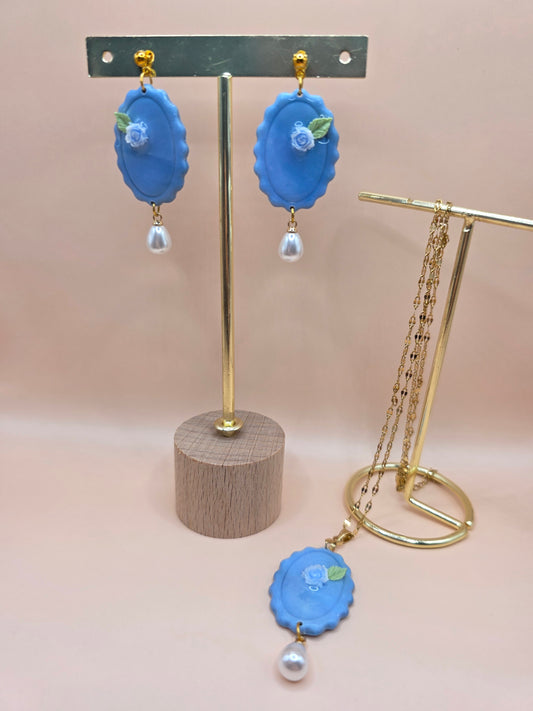 Set Bijoux bleues avec perle