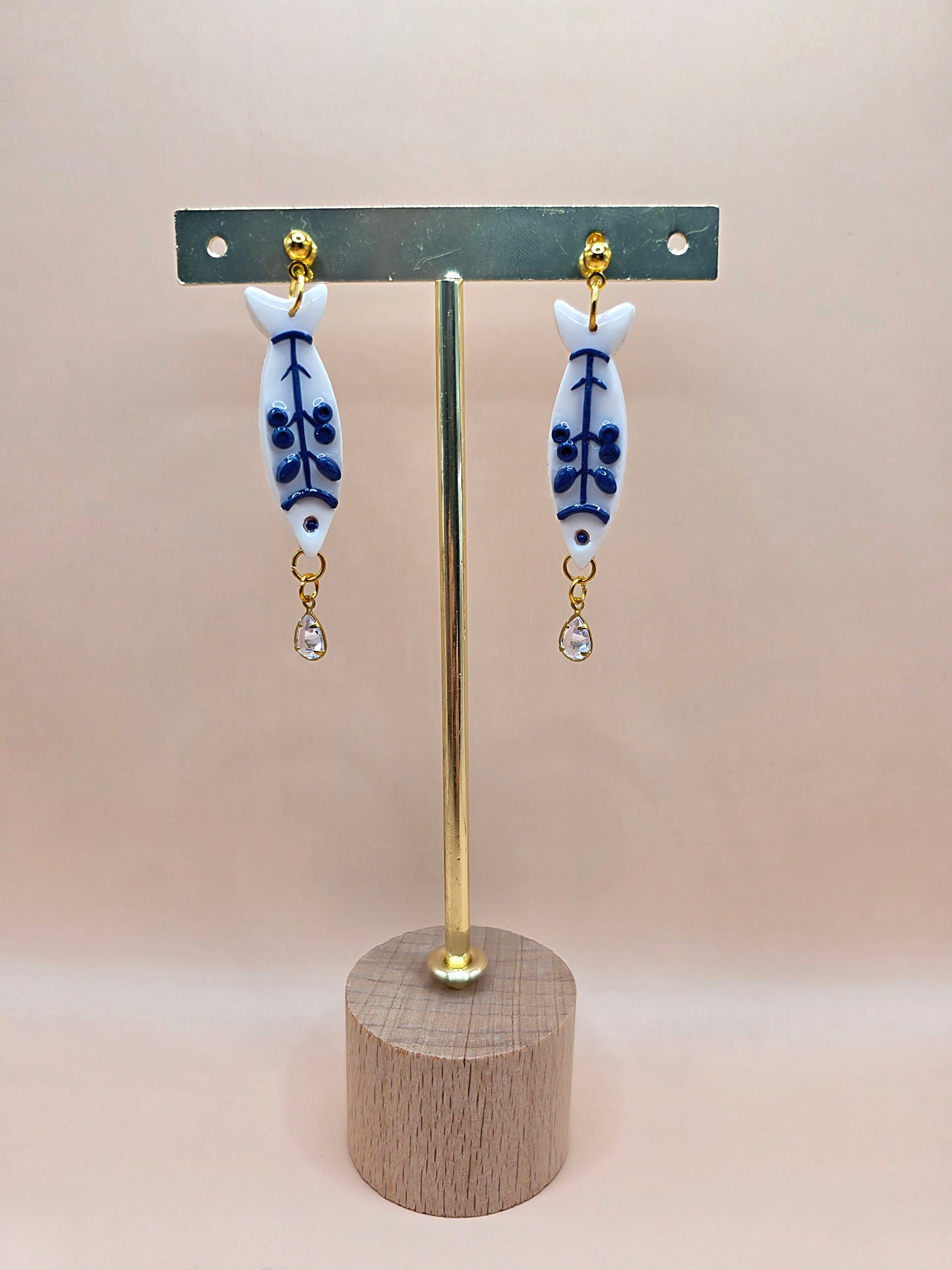 Boucles d’oreilles poisson bleu et blanc