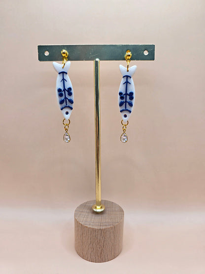 Boucles d’oreilles poisson bleu et blanc