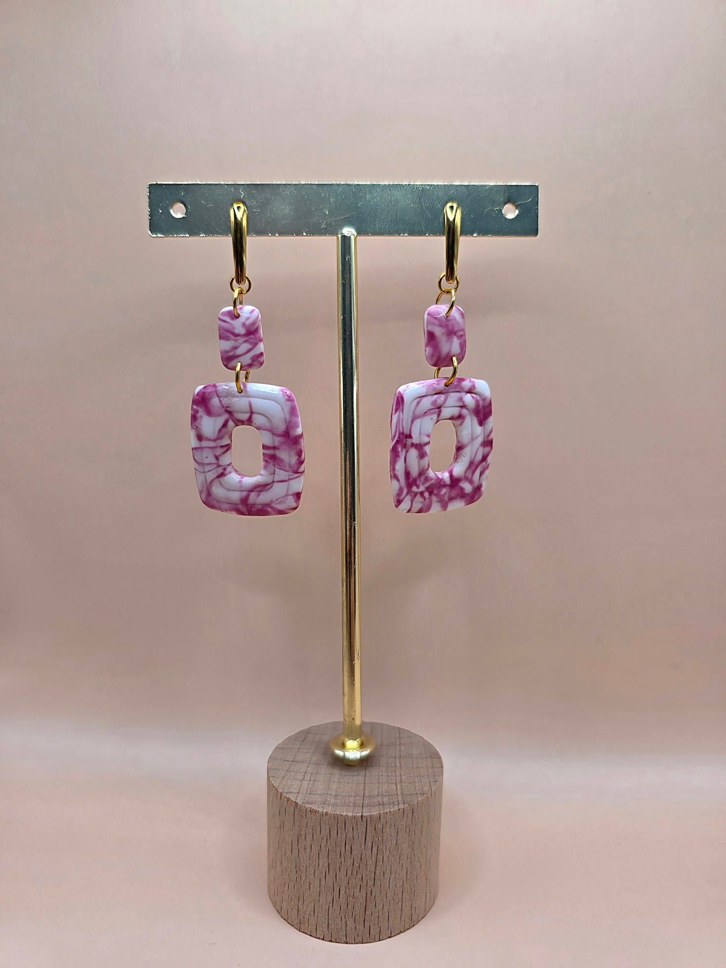 Set bijoux rose marbré – boucles d’oreilles et bague