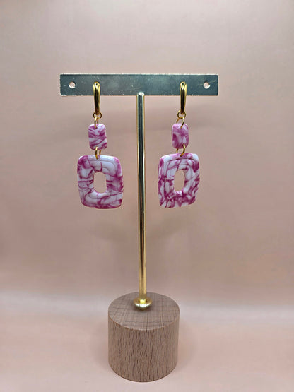 Set bijoux rose marbré – boucles d’oreilles et bague