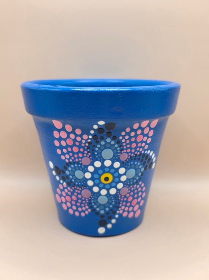 Lot de 2 petits pots décorés à la main avec sous-tasses