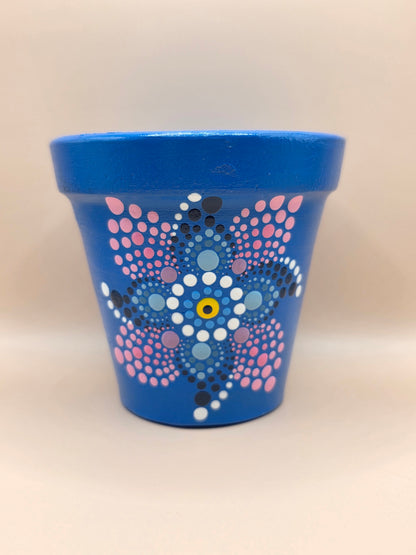 Lot de 2 petits pots décorés à la main avec sous-tasses