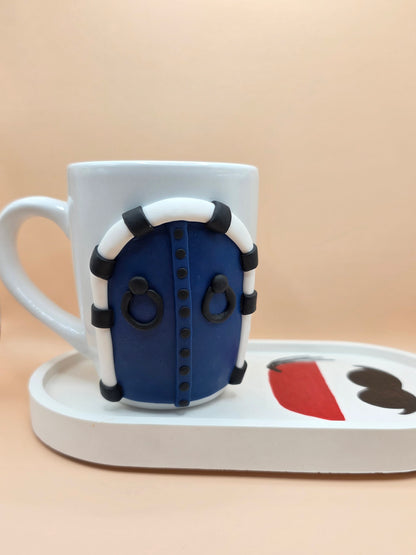 Tasse porte bleue tunisienne avec plateau