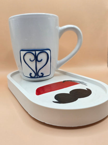 Tasse porte bleue tunisienne avec plateau