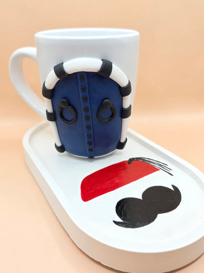 Tasse porte bleue tunisienne avec plateau