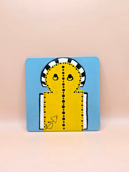Tasse porte tunisienne jaune avec dessous de tasse assorti – création artisanale