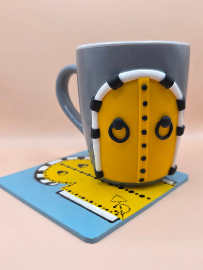 Tasse porte tunisienne jaune avec dessous de tasse assorti – création artisanale