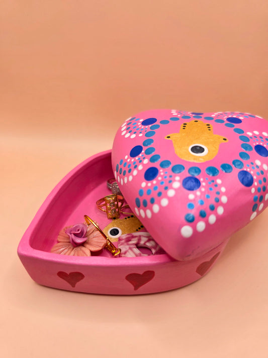 Boîte à bijoux cœur rose fuchsia