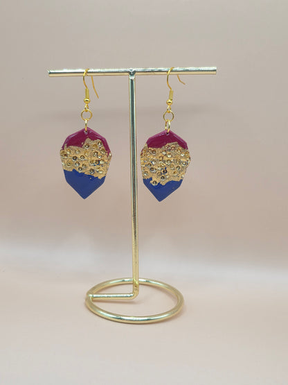 Boucles bleu & bordeaux avec texture dorée