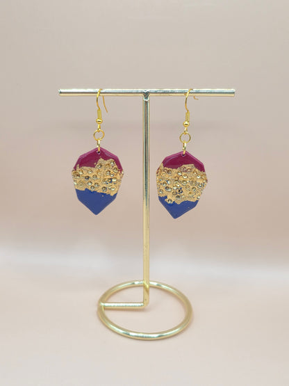 Boucles bleu & bordeaux avec texture dorée