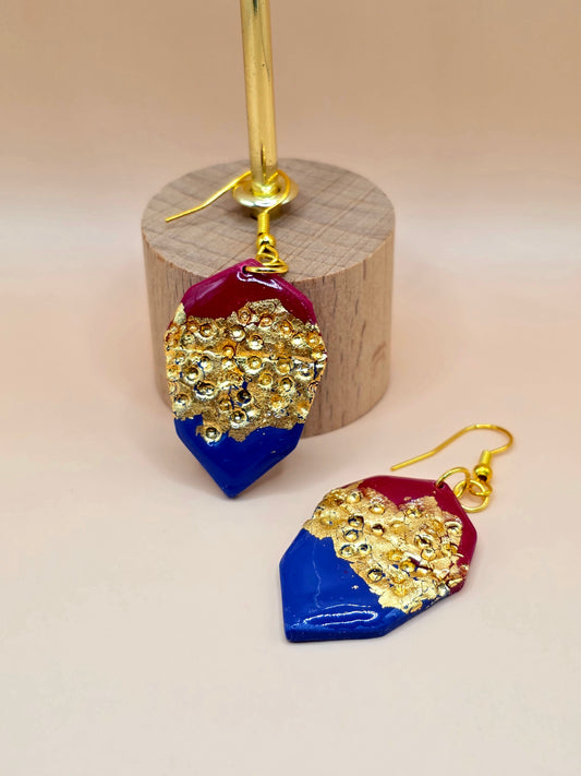Boucles bleu & bordeaux avec texture dorée