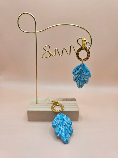 Boucles bleu marbré feuille