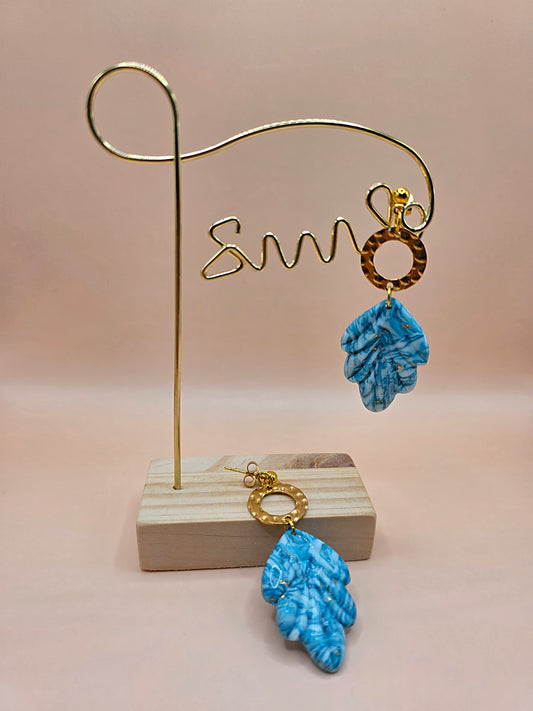 Boucles bleu marbré feuille