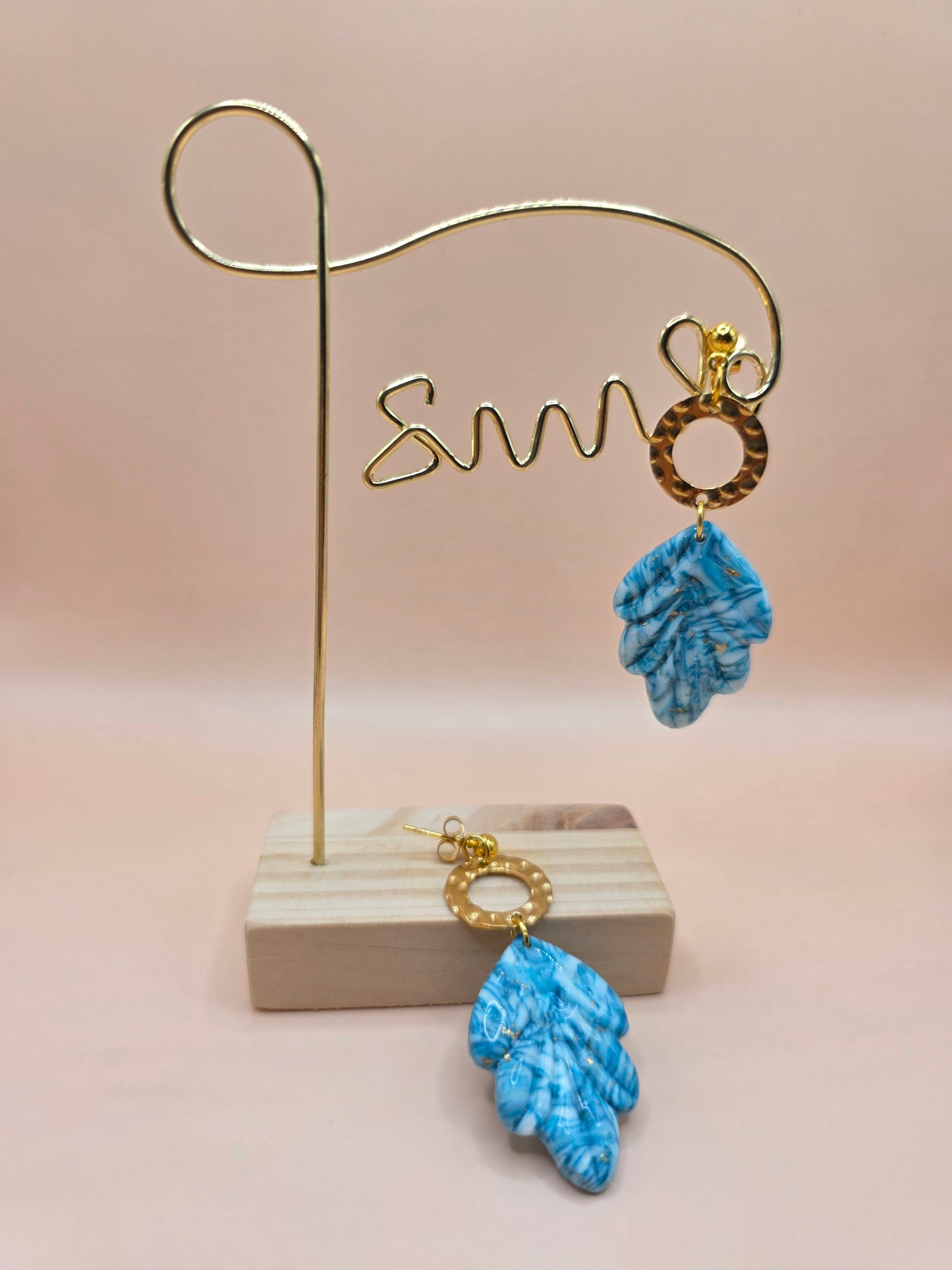 Boucles bleu marbré feuille