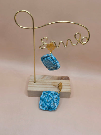 Set bijoux bleu marbré – boucles + bracelet corde