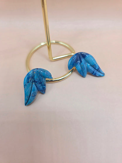 Boucles d’oreilles feuille – bleu marbré