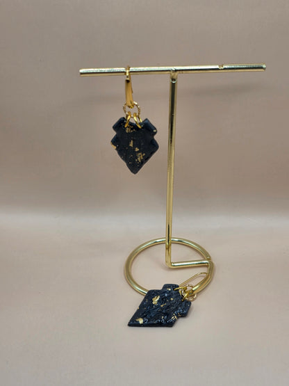 Boucles d’oreilles noir marbré doré