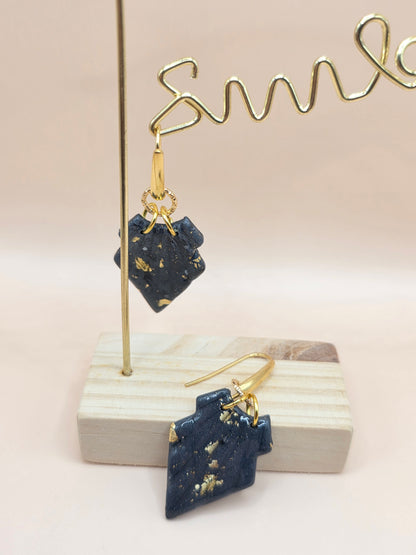 Boucles d’oreilles noir marbré doré