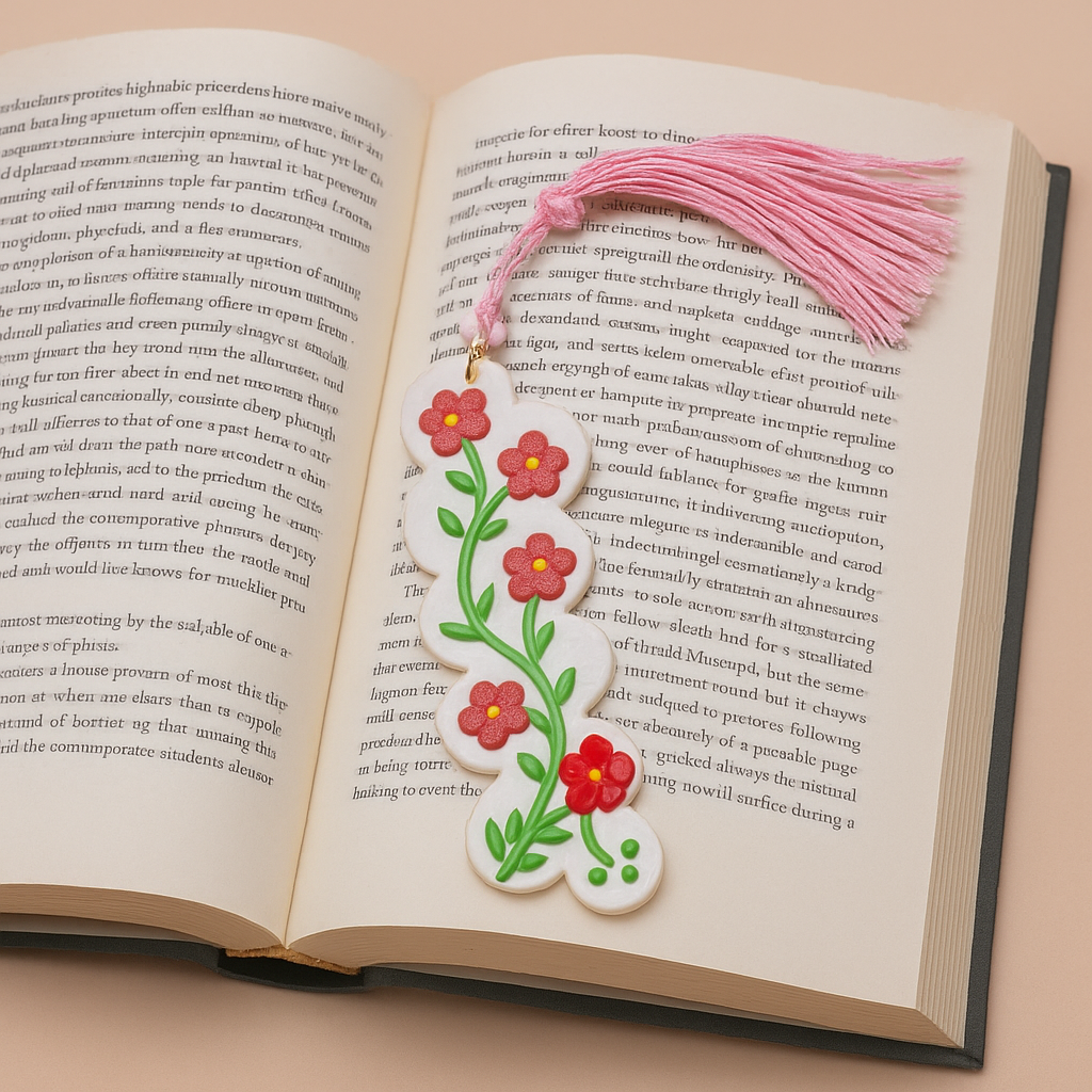 Marque-page motif fleurs en pâte polymère