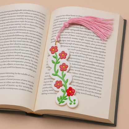 Marque-page motif fleurs en pâte polymère