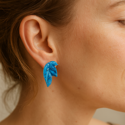 Boucles d’oreilles feuille – bleu marbré