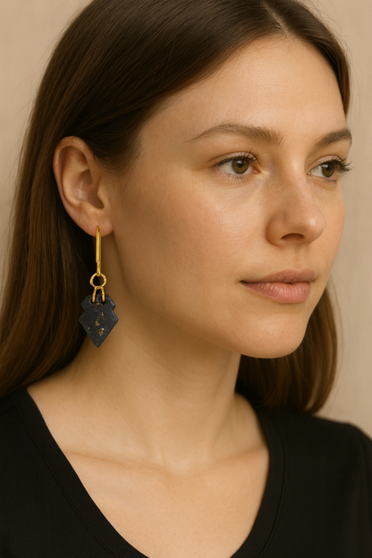 Boucles d’oreilles noir marbré doré