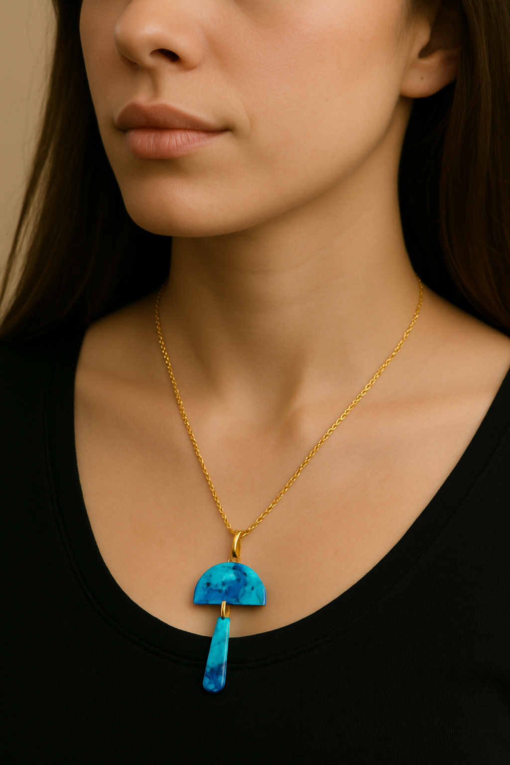 Set bijoux bleu marbré doré – boucles d’oreilles & collier assorti