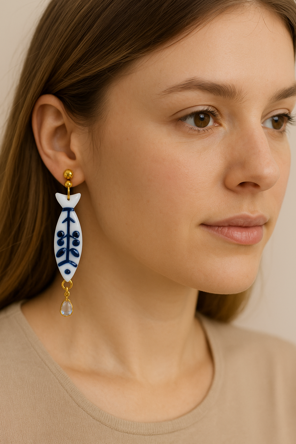 Boucles d’oreilles poisson bleu et blanc