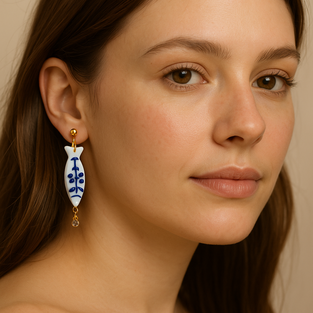 Boucles d’oreilles poisson bleu et blanc