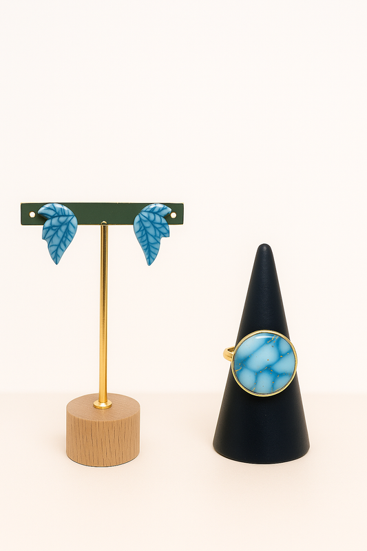 Set bijoux bleu & bague marbrée