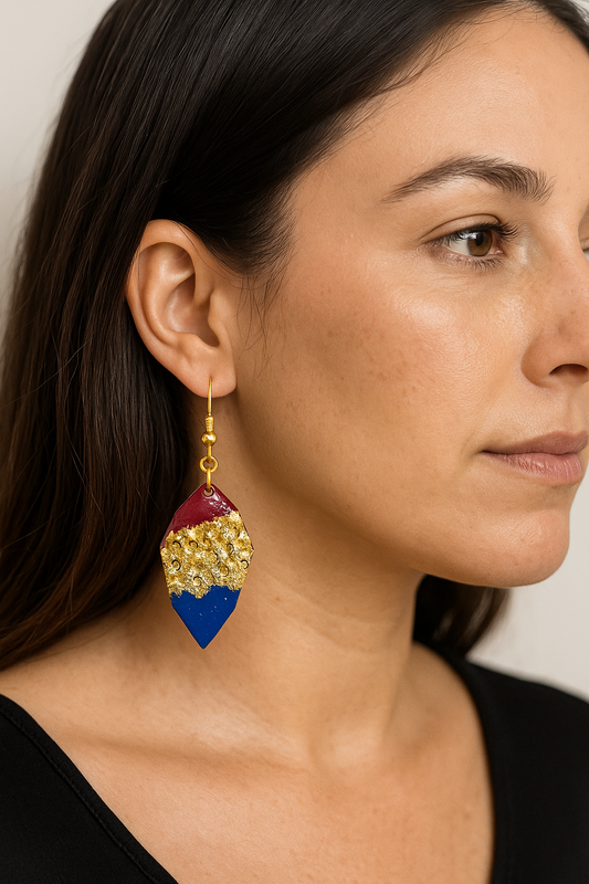 Boucles bleu & bordeaux avec texture dorée