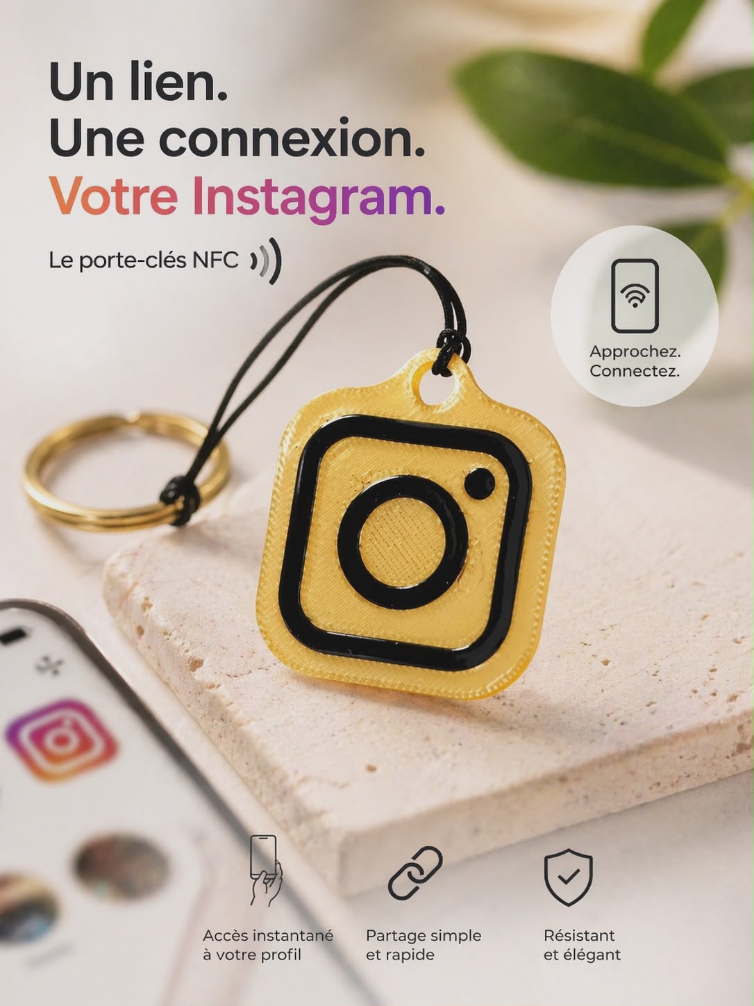 Porte-clé NFC Réseaux Sociaux – Imprimé en 3D & Personnalisable GOLD